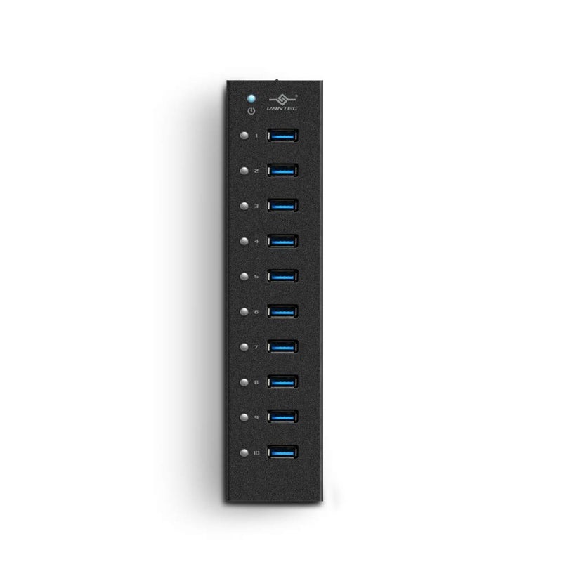 Vantec 10-Port USB 3.0 Hub, Aluminum, Full Powered, Mountable, with All Ports Data & Charging Up to 1.5A, BC 1.2, Premium 12V/5A, 60W Power Adapter (UGT-AH110U3-BK),Black - Image 2